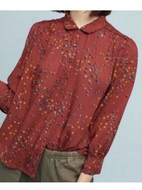 Maeve Rust Red Printed Button-Up Blouse